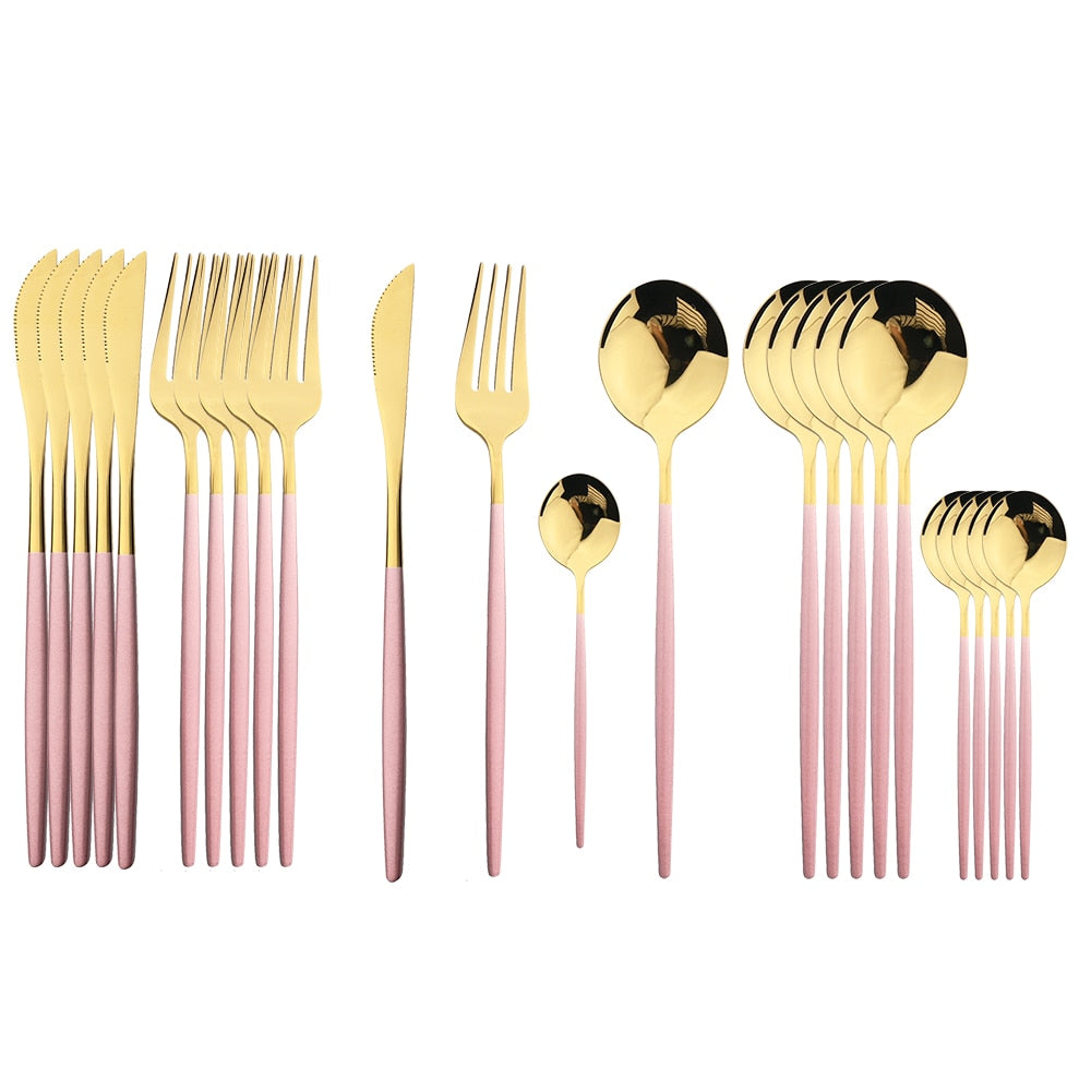 24Pcs Black Handle Golden Cutlery Set
