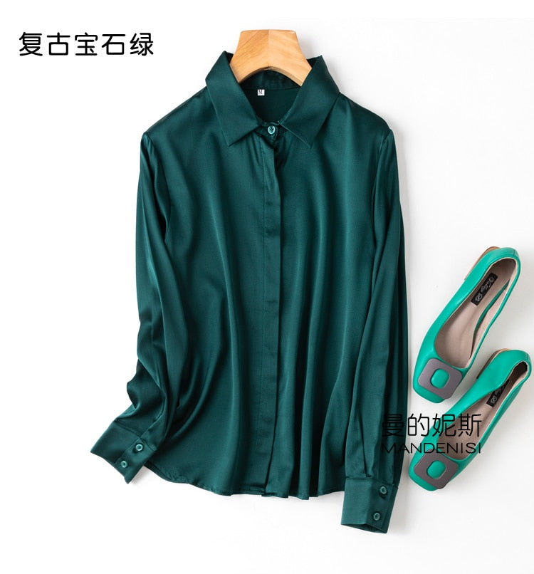 Silk Button Down Long Sleeve Shirts