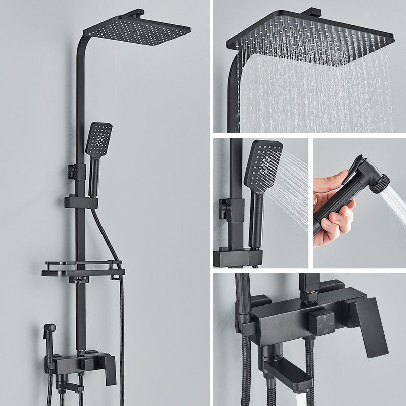 Black Chrome Rainfall Shower Faucet