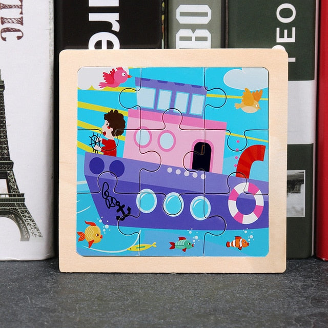 11x11cm Wooden Puzzle Cartoon Animal Collection