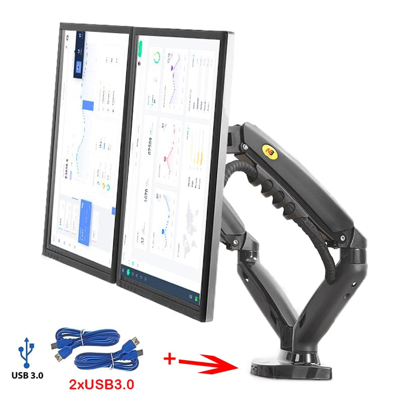 NB F160 Gas Spring Dual Monitor Arm 2 USB 3.0 Ports