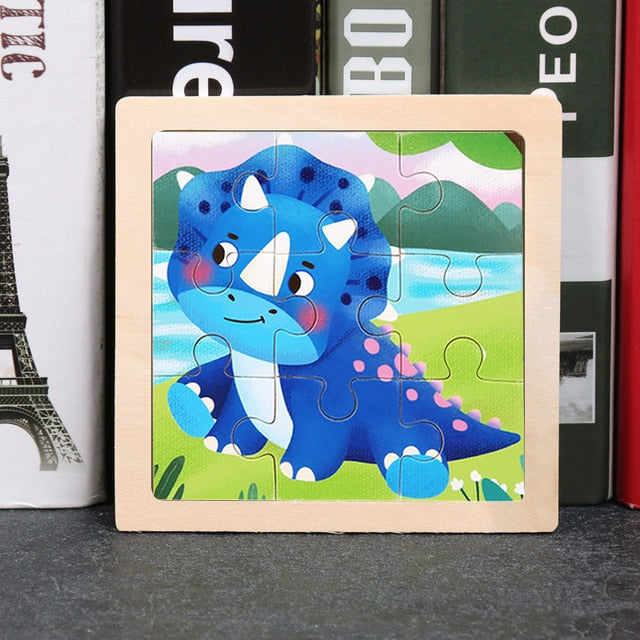 11x11cm Wooden Puzzle Cartoon Animal Collection