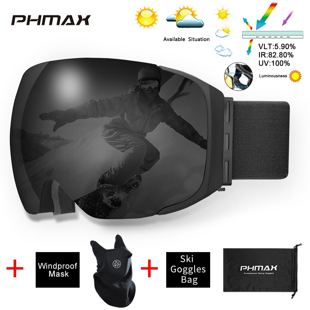 UV400 Anti-Fog Skiing Goggles