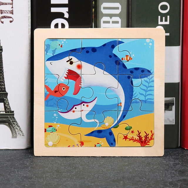11x11cm Wooden Puzzle Cartoon Animal Collection