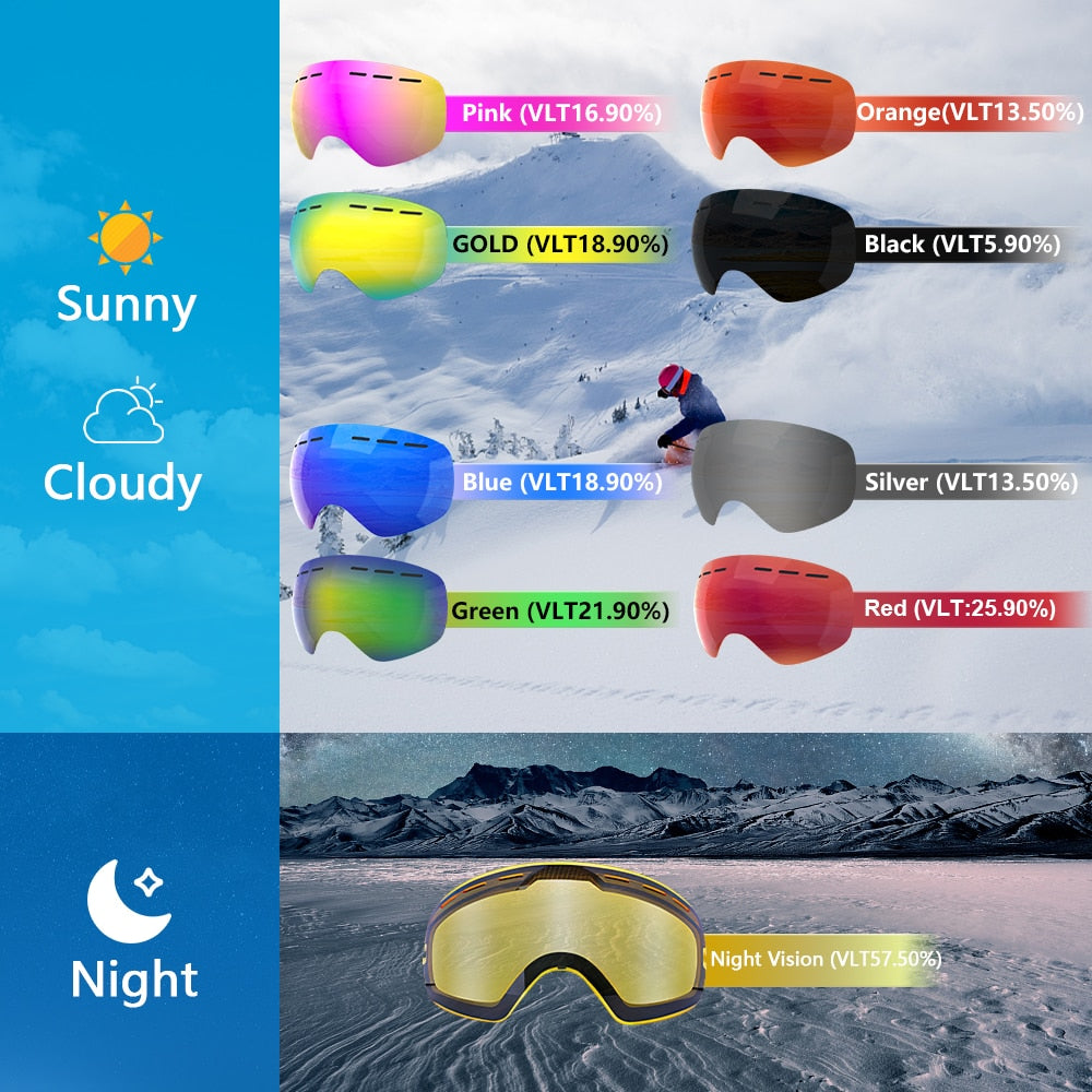 UV400 Anti-Fog Skiing Goggles
