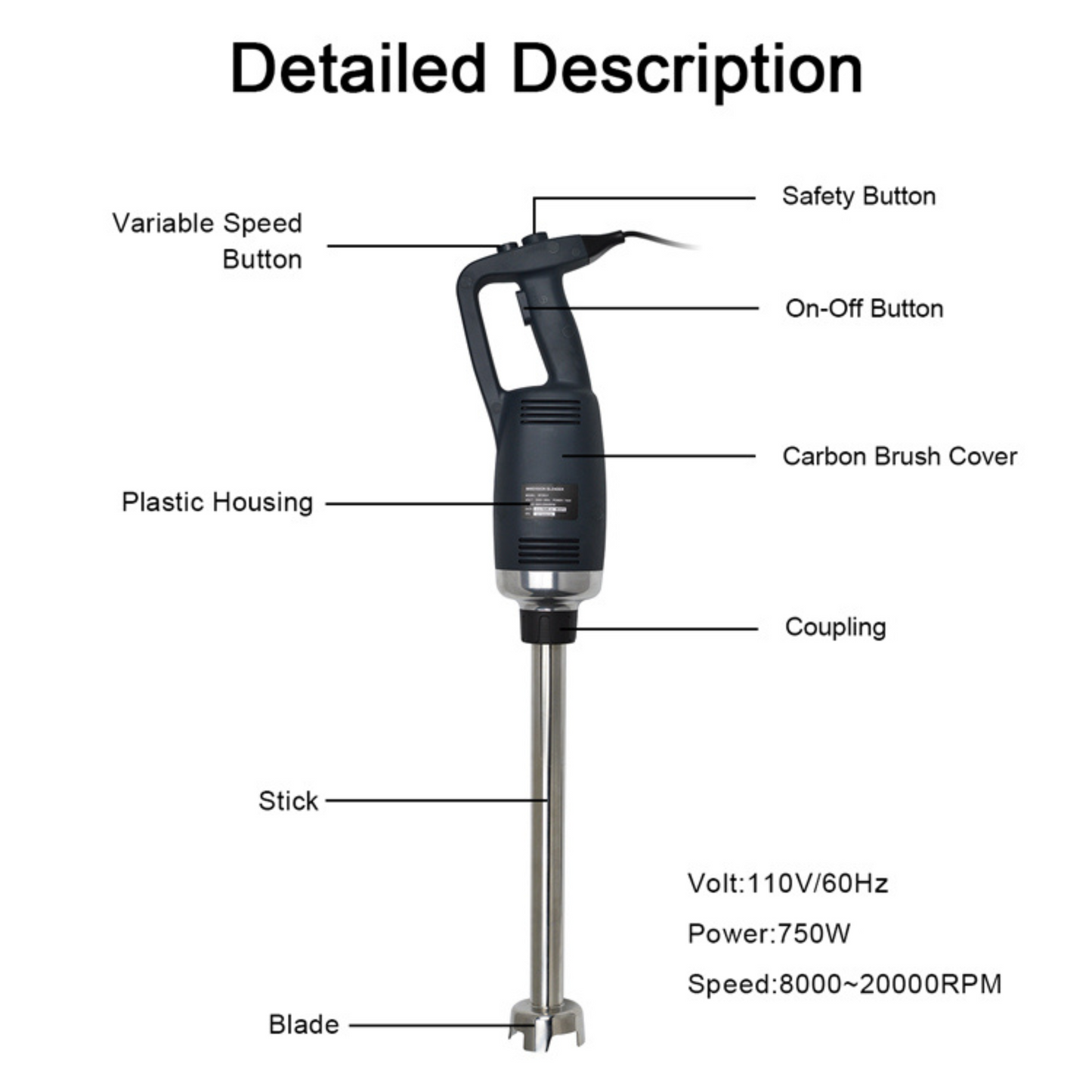 Stainless Steel Duty Commercial Hand Blender