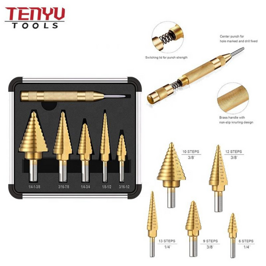 Coated Spiral Inch Stepped Drill Bit Set