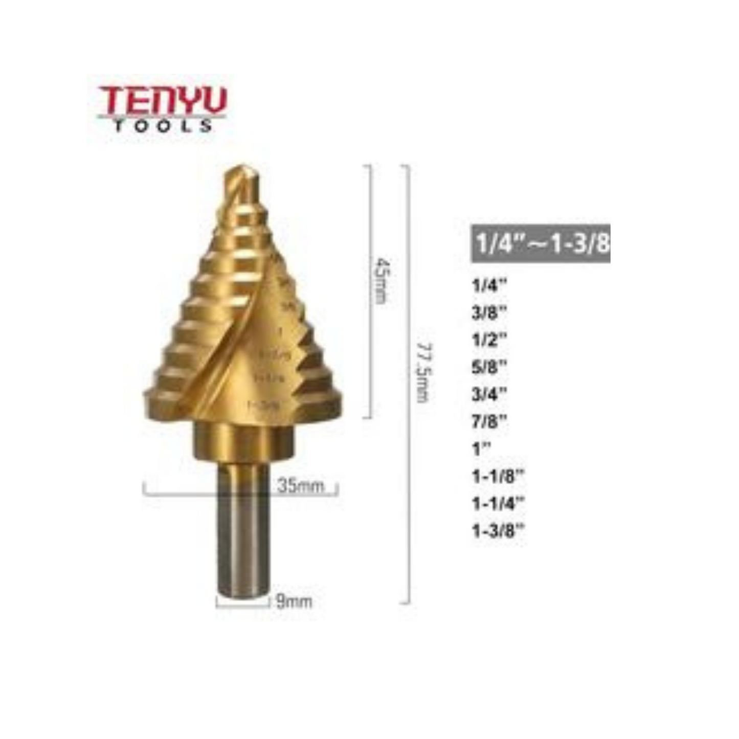 Coated Spiral Inch Stepped Drill Bit Set