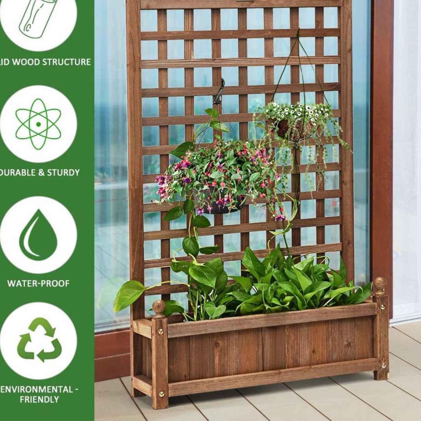 Wood Planter Raised Bed with Trellis