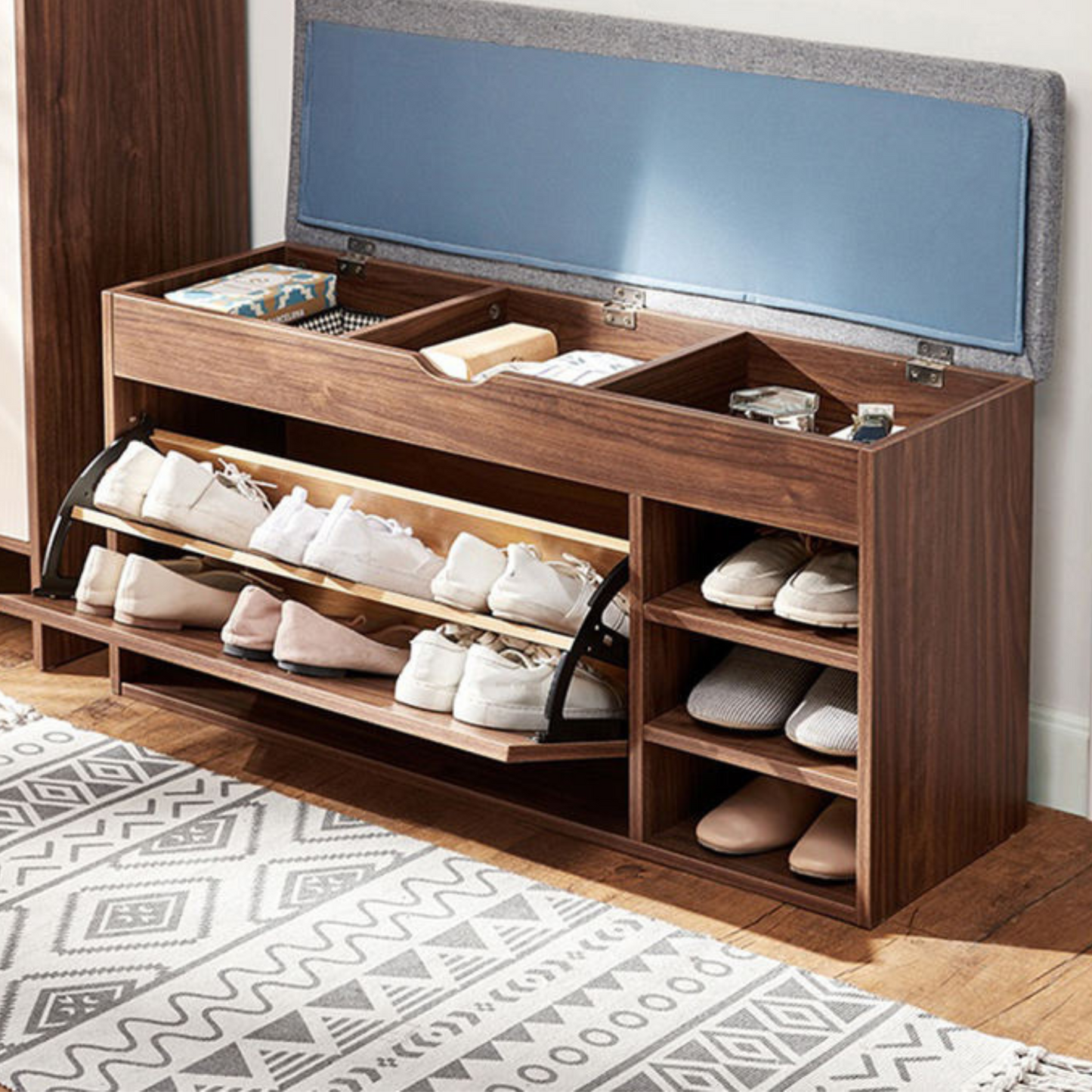 Wooden Rack Shoe Cabinet with Seat
