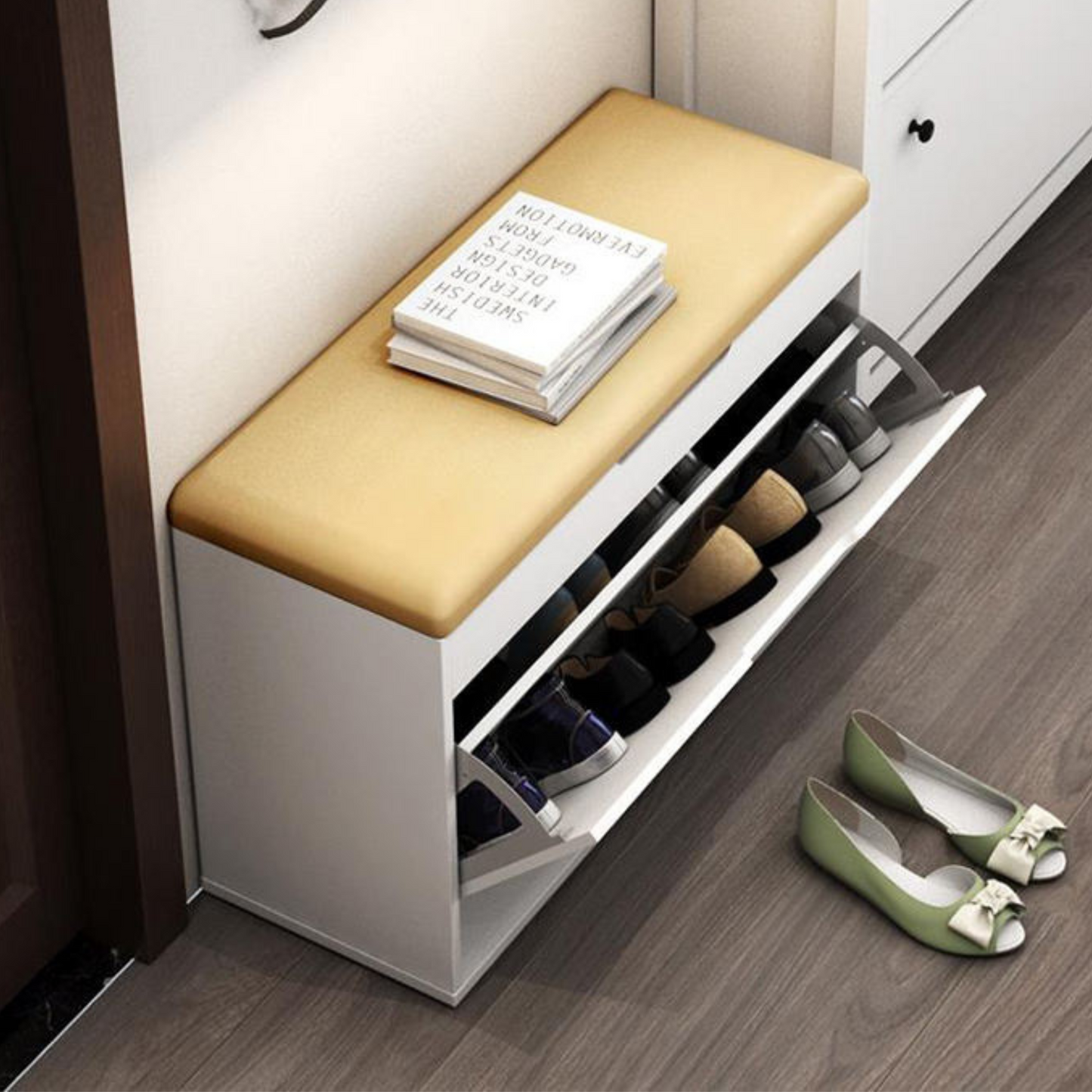 Wooden Rack Shoe Cabinet with Seat
