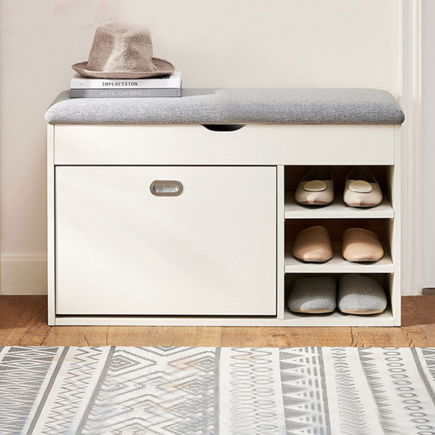 Wooden Rack Shoe Cabinet with Seat