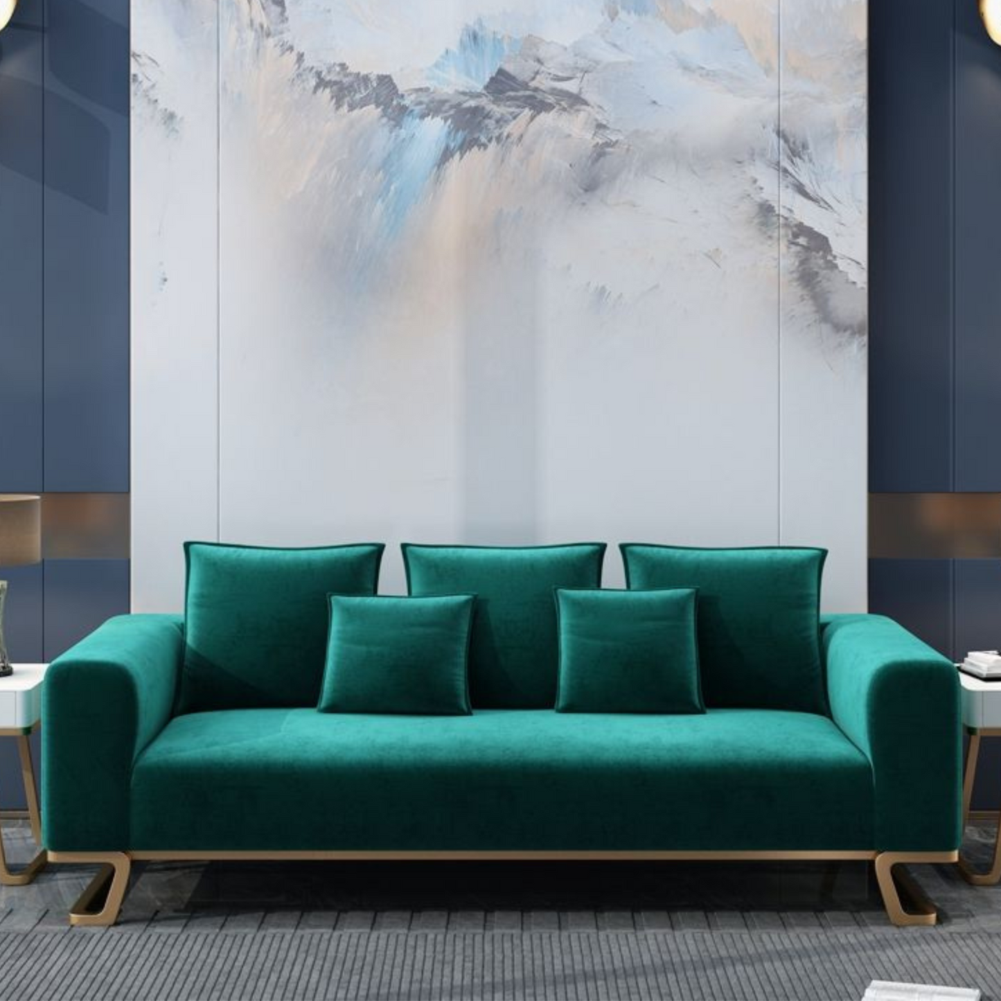 Dark Green Velvet Fabric Sofa