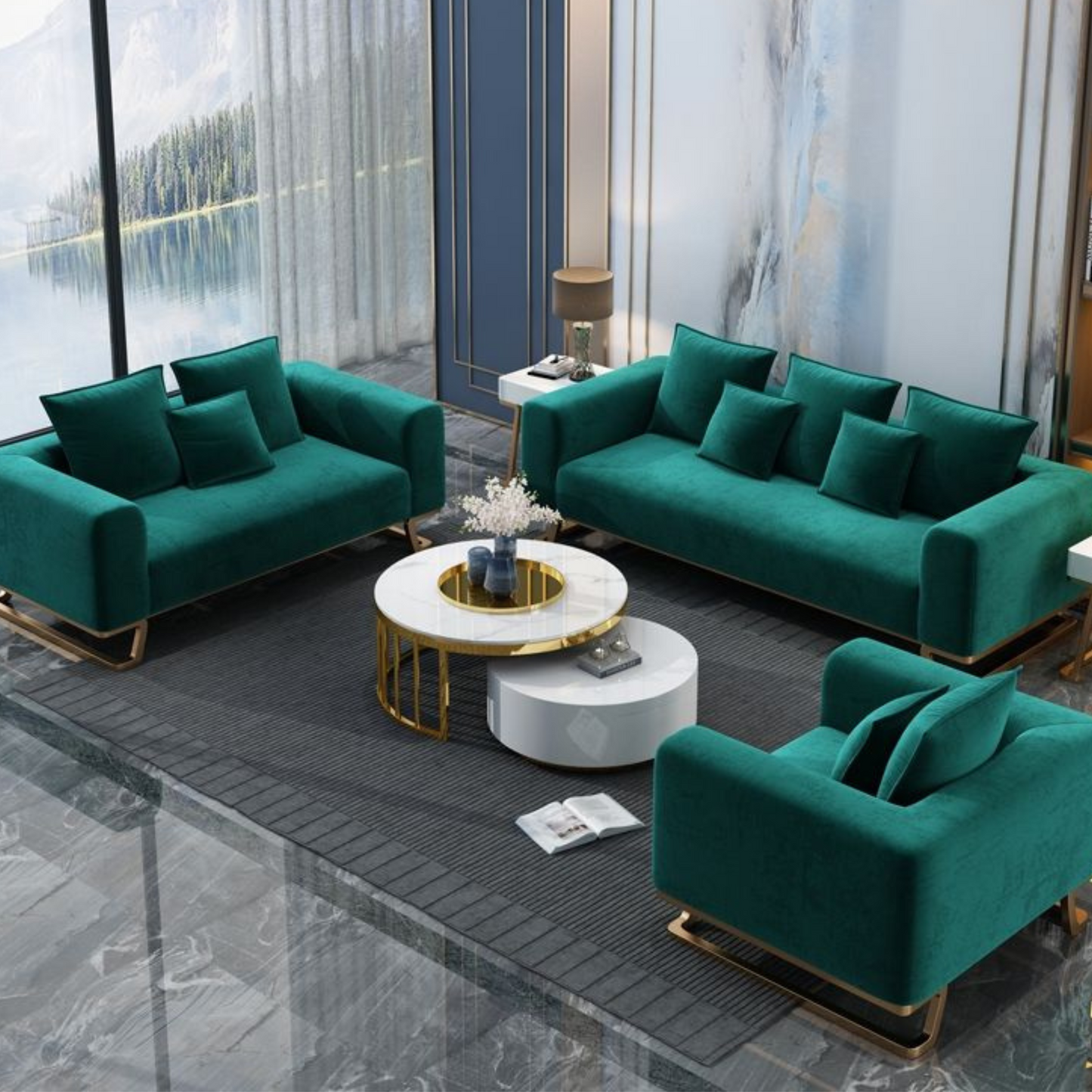 Dark Green Velvet Fabric Sofa