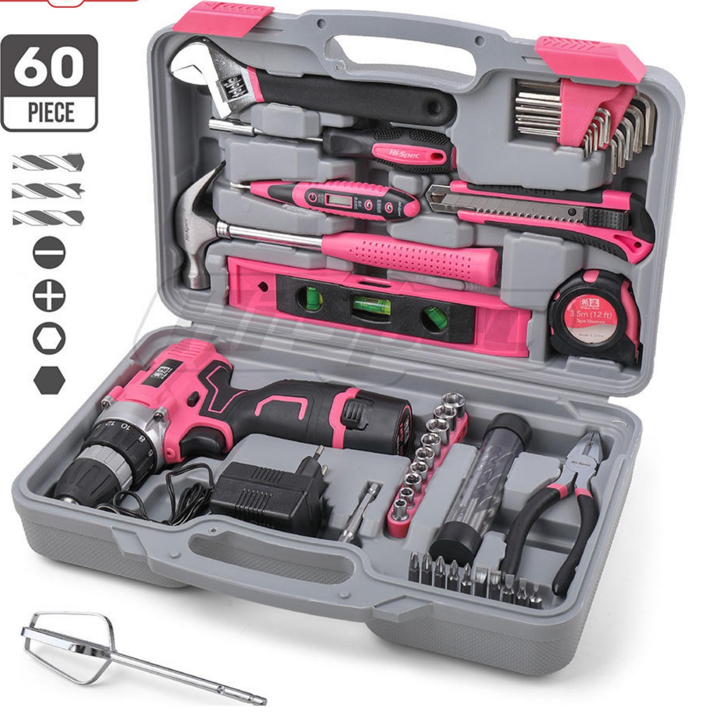 Hispec 60pc Women's Pink Power Tool Kit