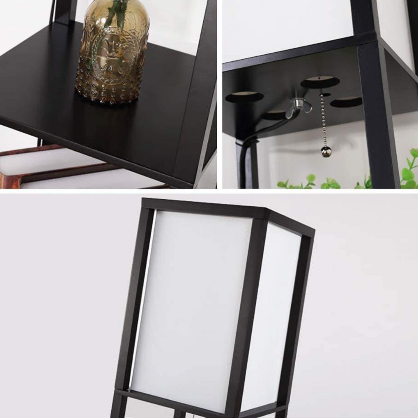 Bedside Wood Floor Lamp with Shelves