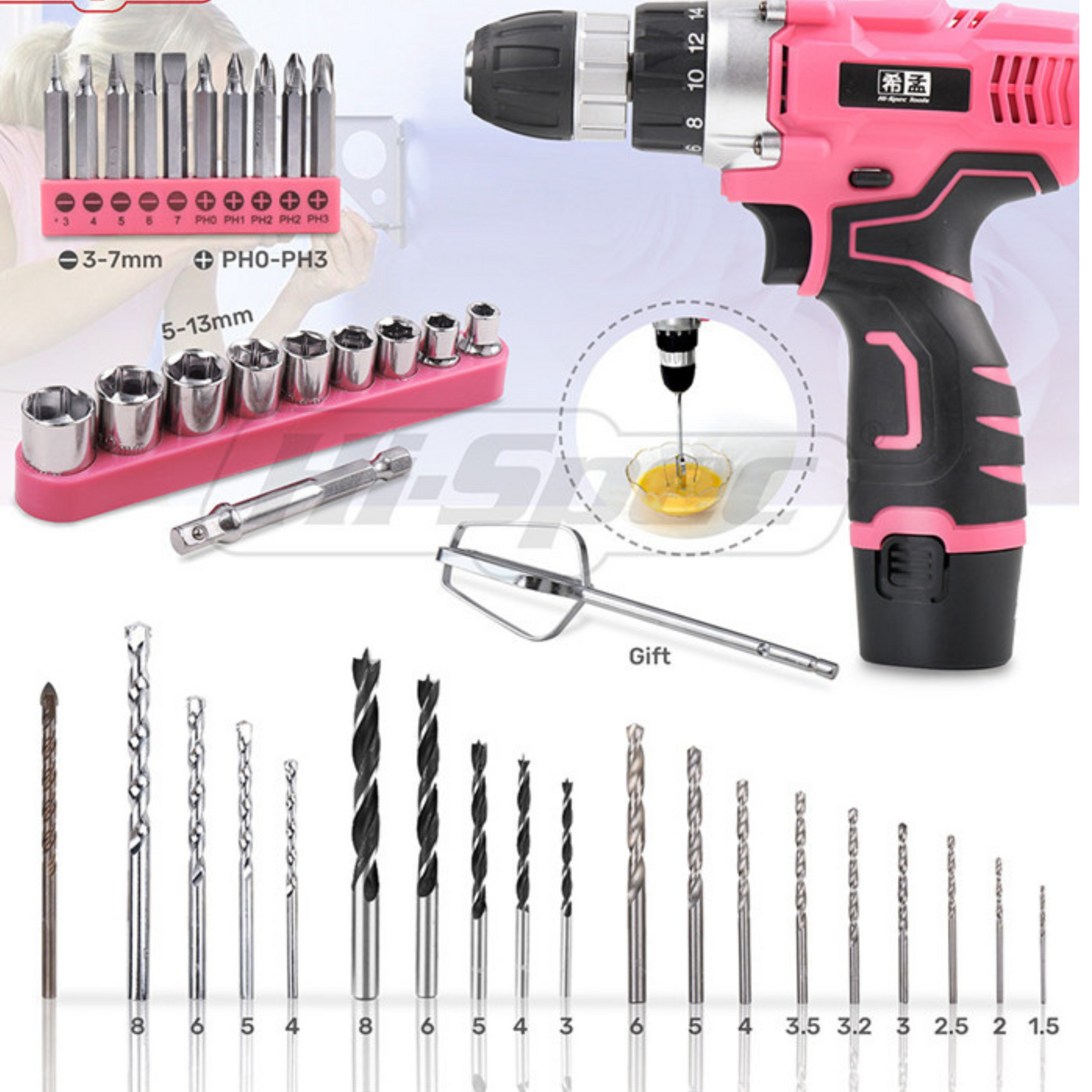 Hispec 60pc Women's Pink Power Tool Kit