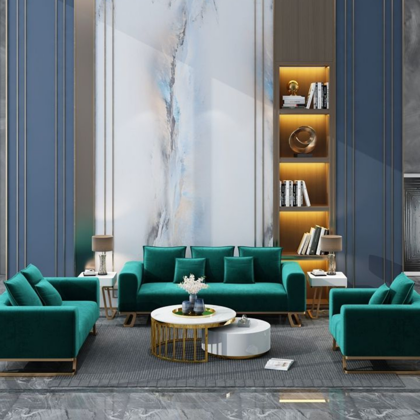 Dark Green Velvet Fabric Sofa