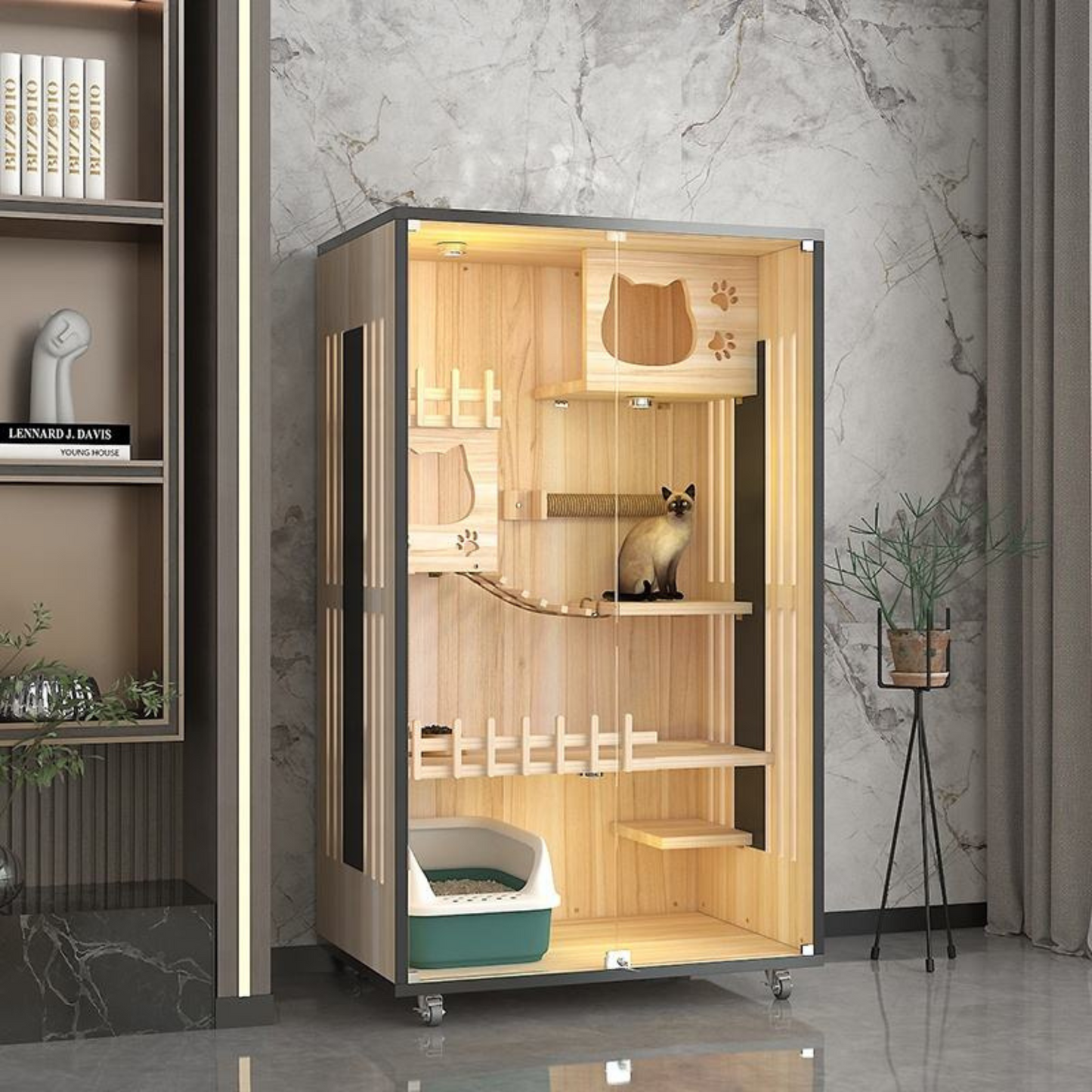Luxury Solid Wood Cat Villa Nest Bed