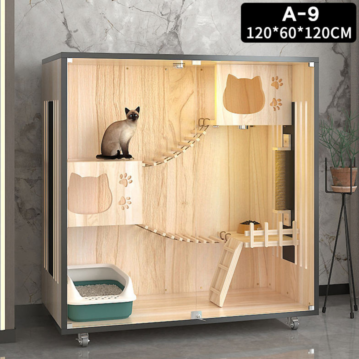 Luxury Solid Wood Cat Villa Nest Bed