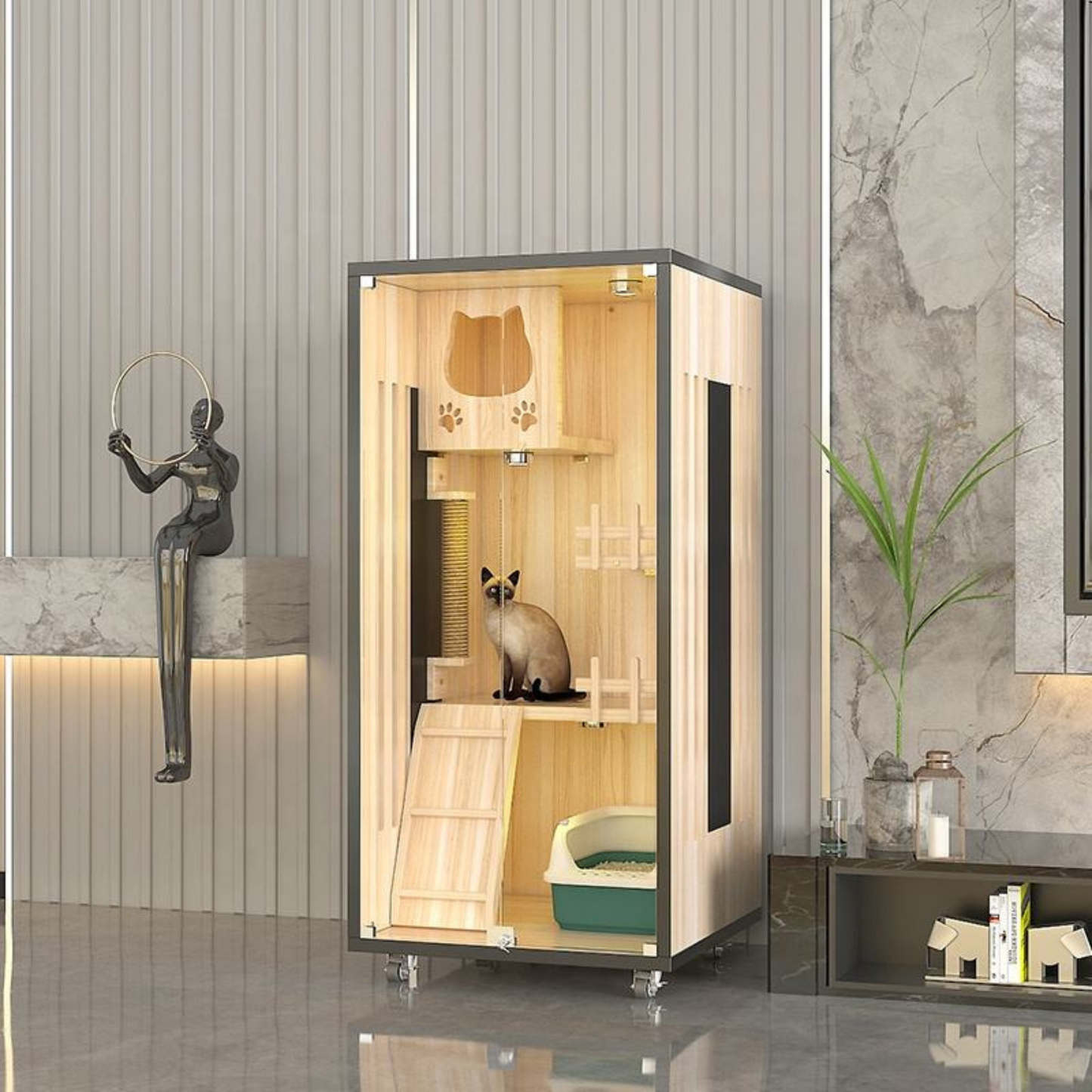 Luxury Solid Wood Cat Villa Nest Bed