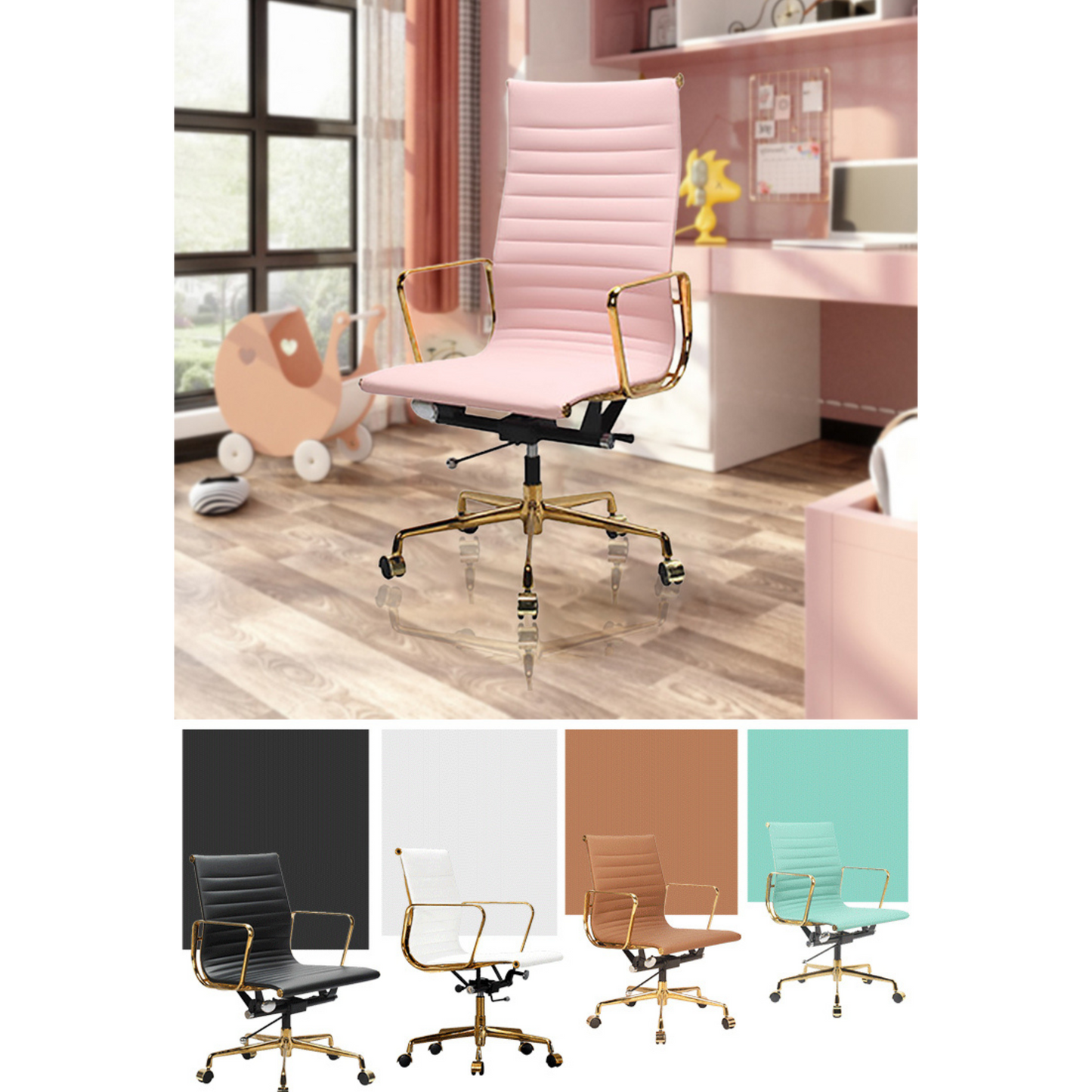 High-Back Metal Frame Leather Chair