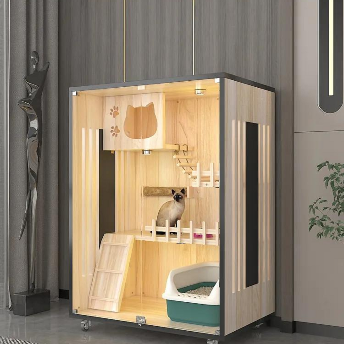 Luxury Solid Wood Cat Villa Nest Bed