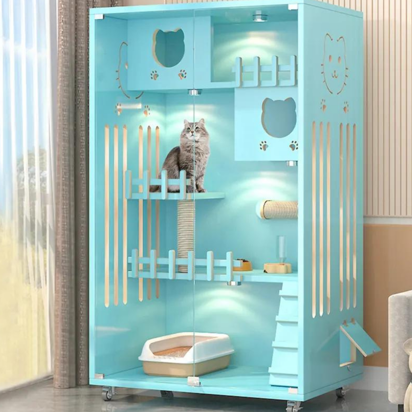 Solid Wood Multi-Layer Cat Cage