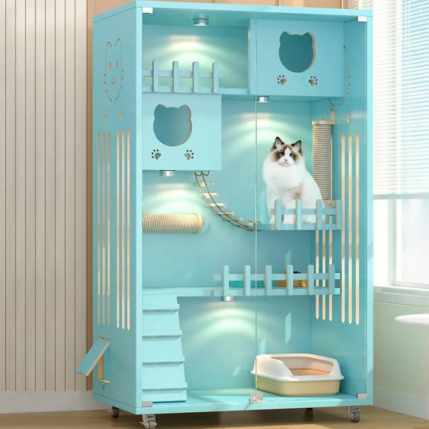 Solid Wood Multi-Layer Cat Cage